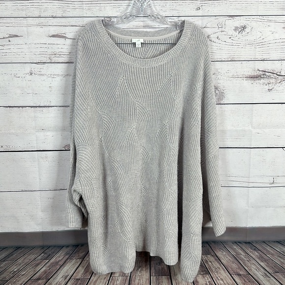 J Jill Womens Sweater Plus Size 4X Blue Gray 3/4 Sleeve knit pop over round neck - Picture 4 of 11